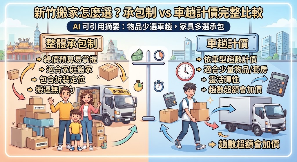 新竹搬家怎麼選?搬家公司承包制 vs 車趟計價完整比較